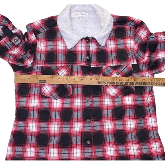 Eden & Olivia Womens Red Black Plaid Sherpa-Lined Button-Up Shirt Jacket Medium - Picture 4 of 7